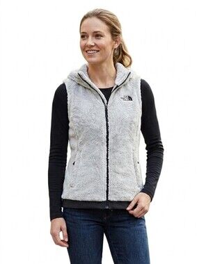 The North Face Furlander Hooded Faux Fur Vest Light Grey Full Zip Size Small